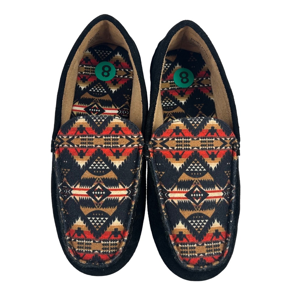 Pendleton Nehalem  Mens Black Suede Aztec Southwestern Moccasin Slippers Size 8M